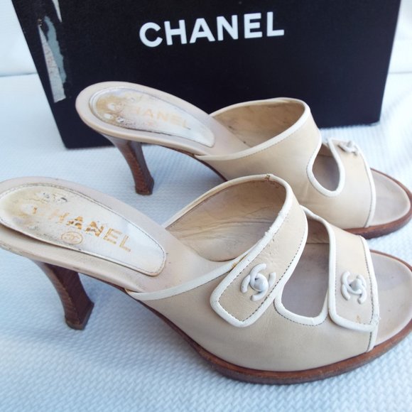 Chanel Vintage CC Turn Lock Accent Slip-On Sandals - Picture 2 of 8